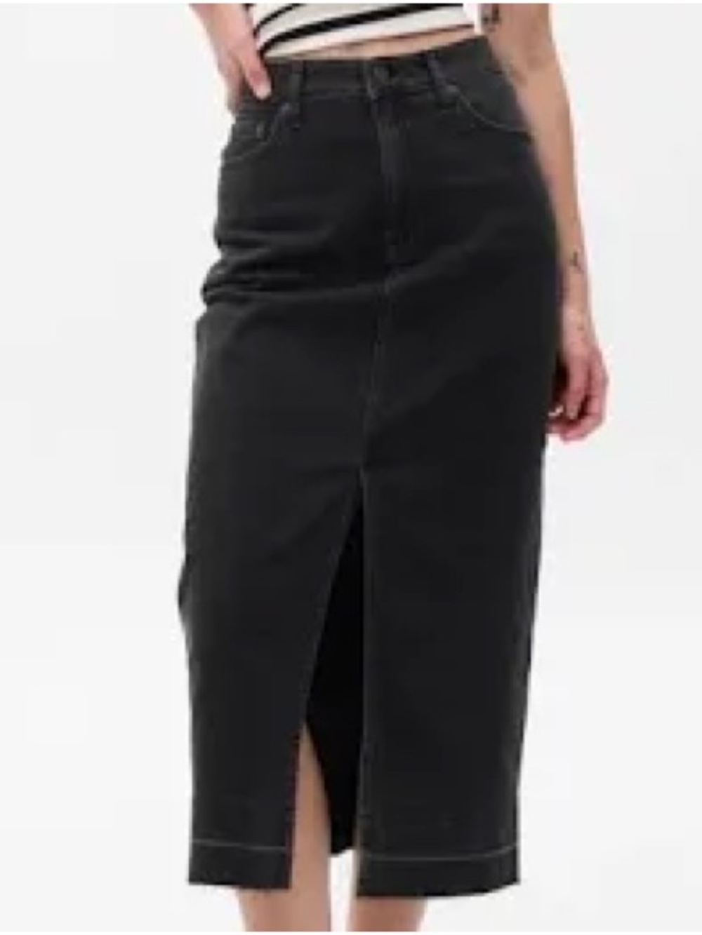 Gap Black Denim Midi Skirt with Front Slit